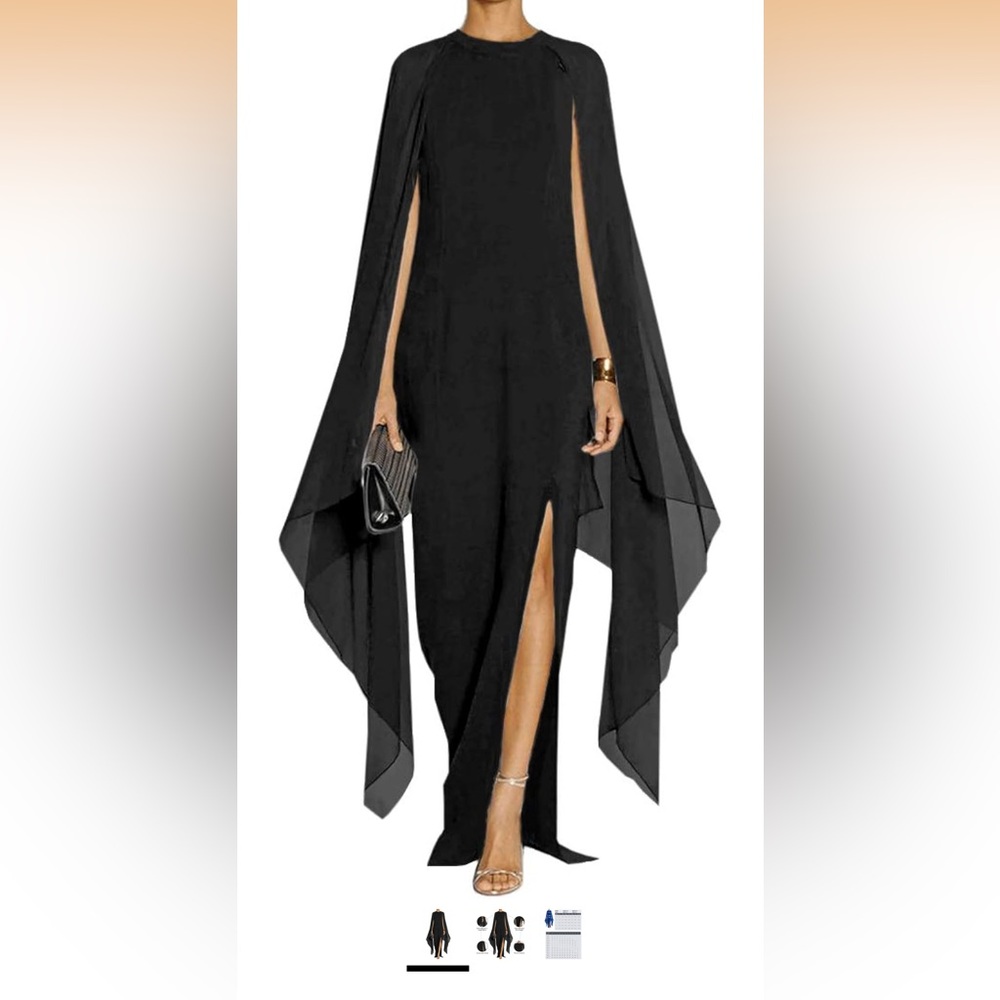 Elegant Black Evening Dress with Cape